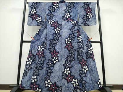 平和屋着物∴夏物　浴衣　有松鳴海絞り　枝花文　綿　逸品　CABE9164ng