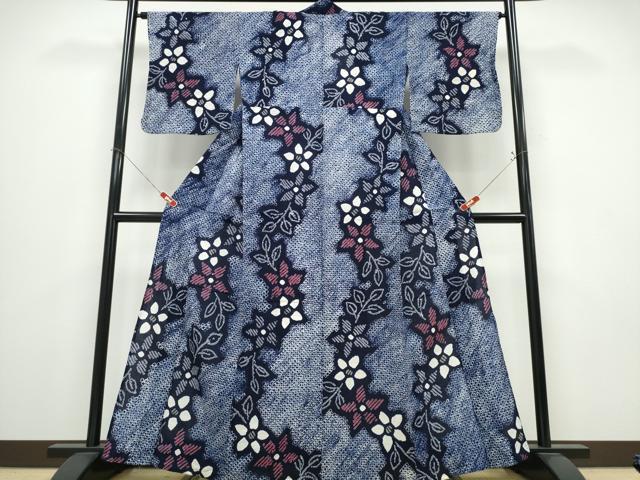 平和屋着物∴夏物　浴衣　有松鳴海絞り　枝花文　綿　逸品　CABE9164ng