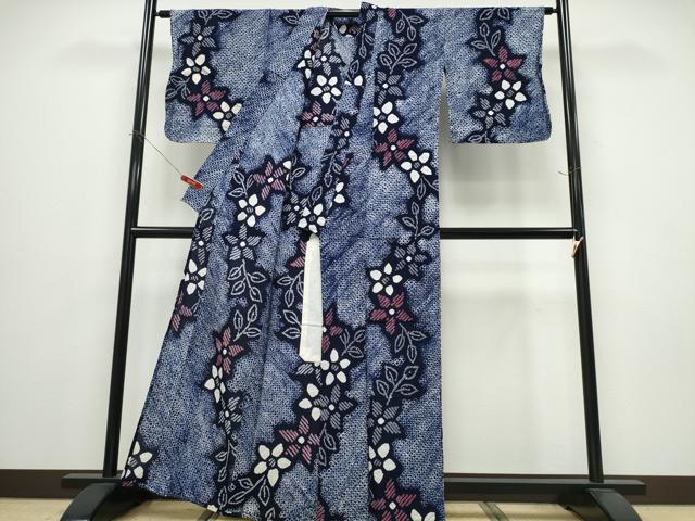 平和屋着物∴夏物　浴衣　有松鳴海絞り　枝花文　綿　逸品　CABE9164ng