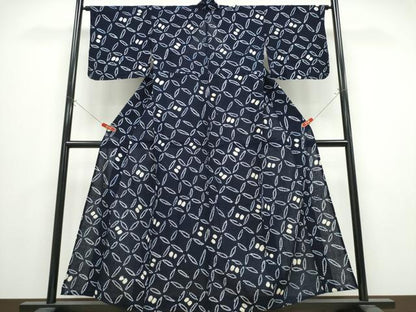 平和屋着物∴夏物　浴衣　有松鳴海絞り　七宝文　綿　逸品　CABE9168ng