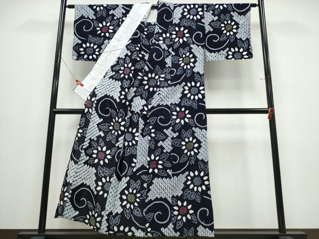 平和屋着物∴夏物　浴衣　有松鳴海絞り　菊唐草文　綿　逸品　CABE9170ng
