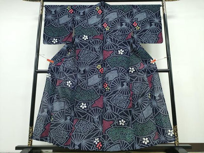 平和屋着物∴夏物　浴衣　有松鳴海絞り　扇面重ね花文　綿　逸品　CABE9173ng