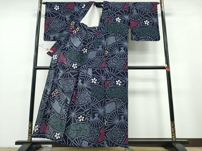 平和屋着物∴夏物　浴衣　有松鳴海絞り　扇面重ね花文　綿　逸品　CABE9173ng
