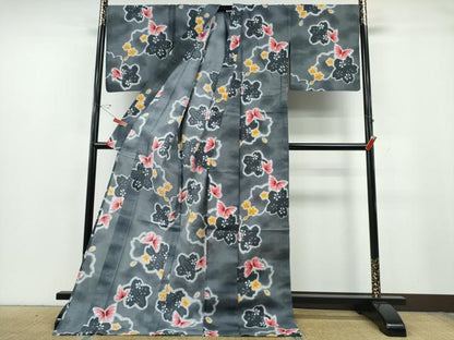 平和屋着物∴夏物　浴衣　注染　手縫い　舞蝶桜　日本製　綿　逸品　CABE9177ng