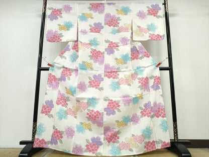平和屋着物∴夏物　浴衣　舞桜　紫陽花　綿　逸品　未使用　CABE9178ng