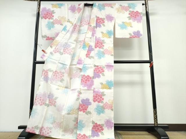 平和屋着物∴夏物　浴衣　舞桜　紫陽花　綿　逸品　未使用　CABE9178ng