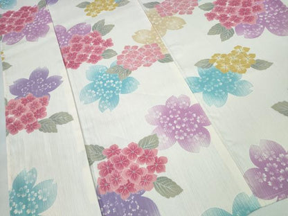 平和屋着物∴夏物　浴衣　舞桜　紫陽花　綿　逸品　未使用　CABE9178ng