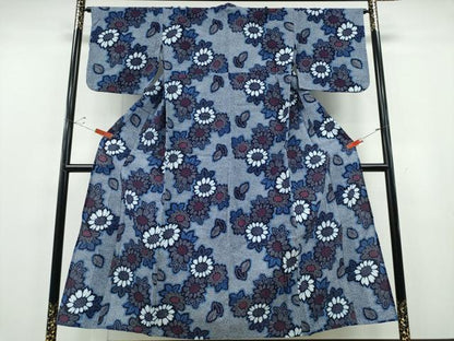 平和屋着物∴夏物　浴衣　菊文　リップル生地　綿　逸品　CABE9181ng