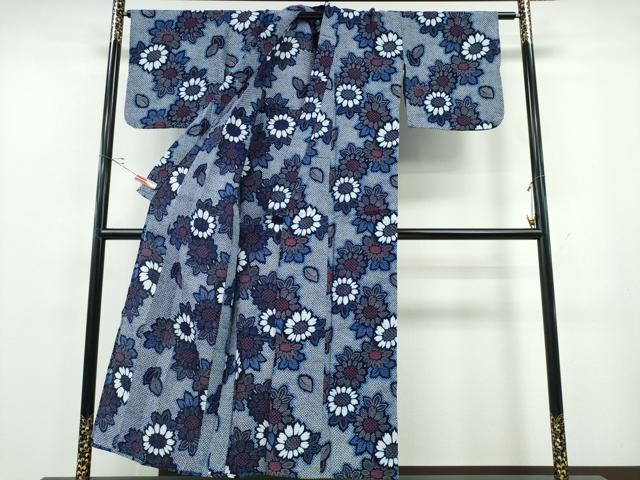 平和屋着物∴夏物　浴衣　菊文　リップル生地　綿　逸品　CABE9181ng