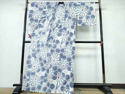 平和屋着物∴夏物　浴衣・小紋兼用　菊尽くし　綿麻　逸品　CABE9186ng