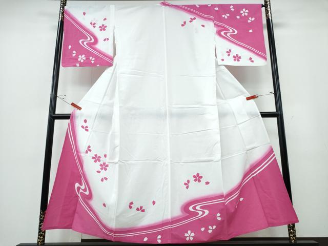 平和屋着物∴夏物　浴衣　訪問着　流水舞桜　綿　逸品　CABE9187ng