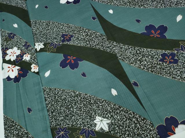平和屋着物∴夏物　浴衣・小紋兼用　舞桜　斜線文　金彩　綿　逸品　CABE9191ng