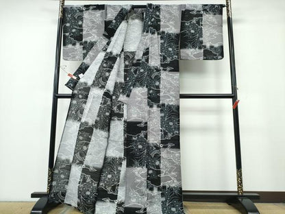平和屋着物∴夏物　浴衣　綿絽　市松風景花文　綿　逸品　CABE9192ng