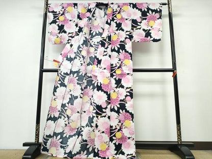 平和屋着物∴夏物　浴衣　舞桜　綿　逸品　CABE9193ng