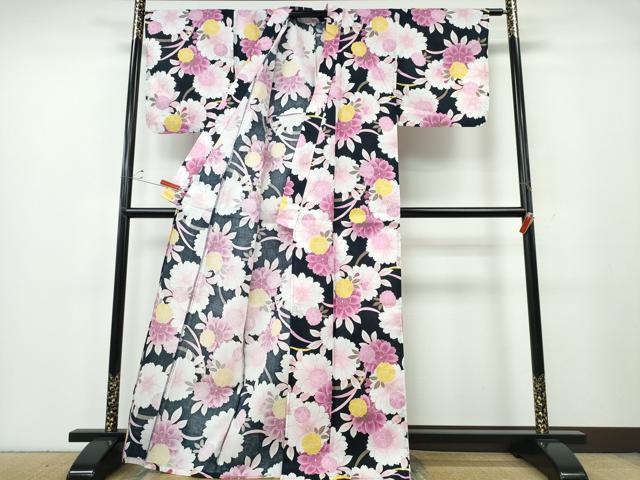 平和屋着物∴夏物　浴衣　舞桜　綿　逸品　CABE9193ng