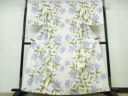 平和屋着物∴夏物　夢工房　浴衣・小紋兼用　百合　日本製　綿麻　逸品　CABE9194ng