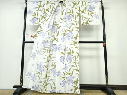 平和屋着物∴夏物　夢工房　浴衣・小紋兼用　百合　日本製　綿麻　逸品　CABE9194ng