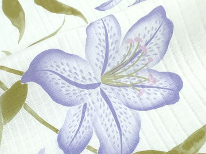 平和屋着物∴夏物　夢工房　浴衣・小紋兼用　百合　日本製　綿麻　逸品　CABE9194ng