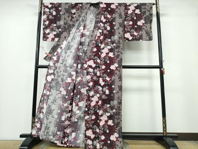 平和屋着物∴夏物　H・L（アッシュエル）　HENRI-LUC CHAPUIS　浴衣　薔薇　間道　ラメ糸　綿　逸品　CABE9195ng