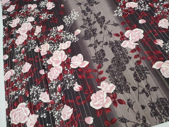 平和屋着物∴夏物　H・L（アッシュエル）　HENRI-LUC CHAPUIS　浴衣　薔薇　間道　ラメ糸　綿　逸品　CABE9195ng