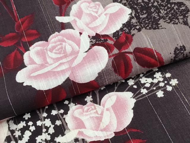 平和屋着物∴夏物　H・L（アッシュエル）　HENRI-LUC CHAPUIS　浴衣　薔薇　間道　ラメ糸　綿　逸品　CABE9195ng