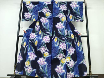 平和屋着物∴夏物　浴衣　草花文　ラメ　綿　逸品　CABE9197ng