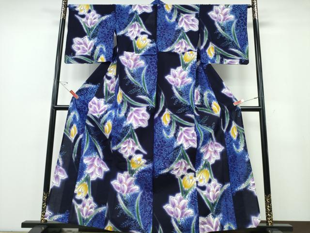 平和屋着物∴夏物　浴衣　草花文　ラメ　綿　逸品　CABE9197ng