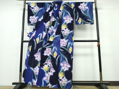平和屋着物∴夏物　浴衣　草花文　ラメ　綿　逸品　CABE9197ng