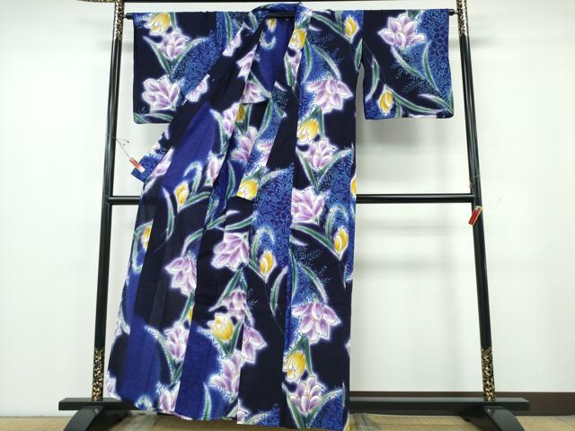 平和屋着物∴夏物　浴衣　草花文　ラメ　綿　逸品　CABE9197ng