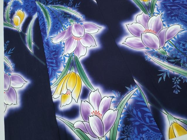 平和屋着物∴夏物　浴衣　草花文　ラメ　綿　逸品　CABE9197ng