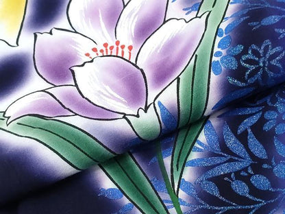 平和屋着物∴夏物　浴衣　草花文　ラメ　綿　逸品　CABE9197ng