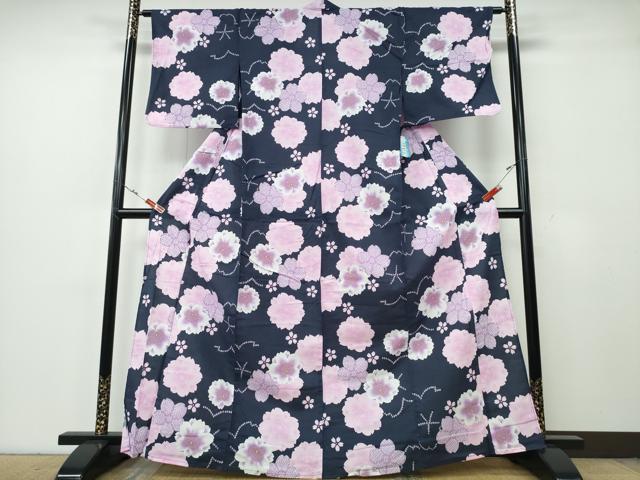 平和屋着物∴夏物　浴衣　舞桜　綿　逸品　未使用　CABE9200ng