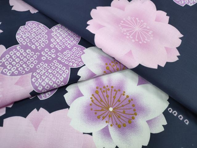 平和屋着物∴夏物　浴衣　舞桜　綿　逸品　未使用　CABE9200ng