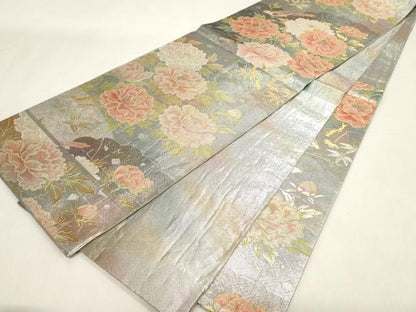 平和屋着物▼佐賀錦 六通柄袋帯 花鳥文 金銀糸 正絹 逸品 CABE9217dy