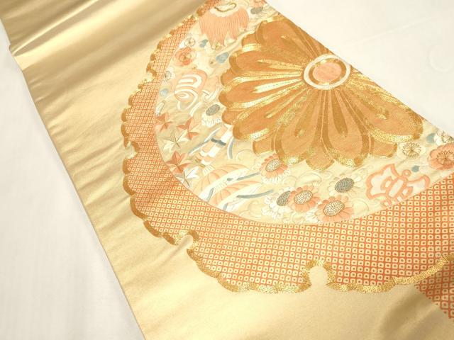 平和屋着物▼袋帯 総刺繍 駒刺繍 雪輪花文 金糸 正絹 逸品 CABE9224dy