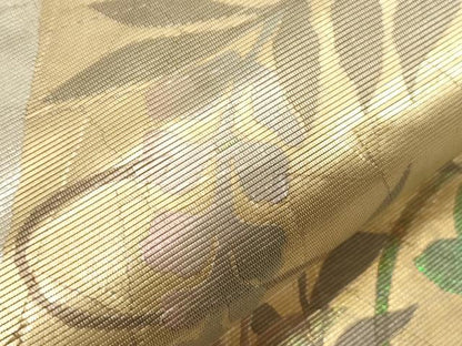 平和屋着物▼太鼓柄袋帯 手織截金正寛箔帯 螺鈿箔 色紙重ね草花文 金銀糸 引箔 正絹 逸品 CABE9239dy