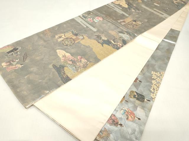 平和屋着物▼六通柄袋帯　平安宮庭絵巻　時代屏風　金彩　正絹　逸品　CABE9288dy
