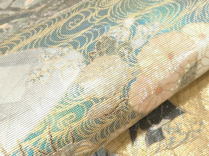 平和屋着物▼六通柄袋帯　平安宮庭絵巻　時代屏風　金彩　正絹　逸品　CABE9288dy