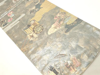 平和屋着物▼六通柄袋帯　平安宮庭絵巻　時代屏風　金彩　正絹　逸品　CABE9288dy