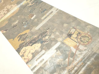 平和屋着物▼六通柄袋帯　平安宮庭絵巻　時代屏風　金彩　正絹　逸品　CABE9288dy