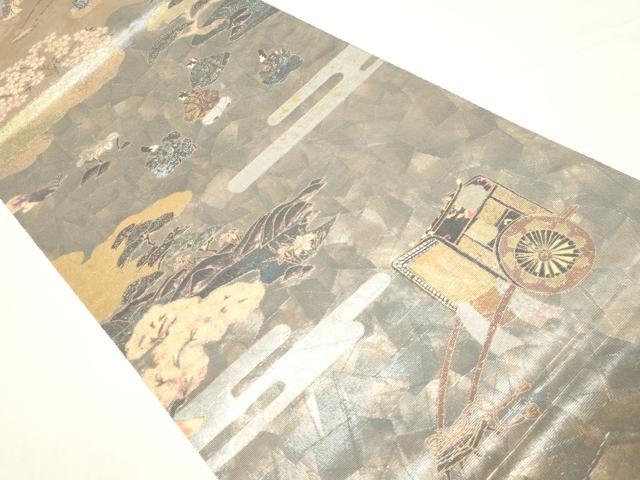 平和屋着物▼六通柄袋帯　平安宮庭絵巻　時代屏風　金彩　正絹　逸品　CABE9288dy