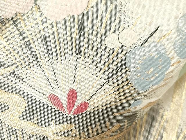 平和屋着物▼六通柄袋帯　ぎやまん織　飛鶴松梅文　金銀糸　正絹　逸品　CABE9335dy