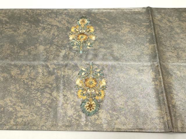 平和屋着物▼太鼓柄袋帯　総刺繍　草花文　金銀彩　引箔　正絹　逸品　CABE9349dy