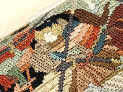 平和屋着物▼太鼓柄袋帯　総刺繍　人物文　金糸　正絹　逸品　CABE9352dy
