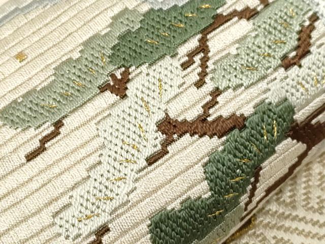 平和屋着物▼太鼓柄袋帯　総刺繍　人物文　金糸　正絹　逸品　CABE9352dy