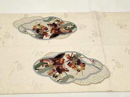 平和屋着物▼太鼓柄袋帯　総刺繍　人物文　金糸　正絹　逸品　CABE9352dy