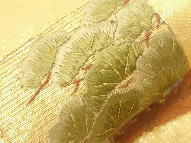 平和屋着物▼九寸開き名古屋帯 総刺繍 短冊重ね草花文 金糸 引箔 鈴乃屋扱い 正絹 逸品 CABE9357dy