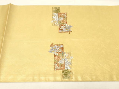 平和屋着物▼九寸開き名古屋帯 総刺繍 短冊重ね草花文 金糸 引箔 鈴乃屋扱い 正絹 逸品 CABE9357dy