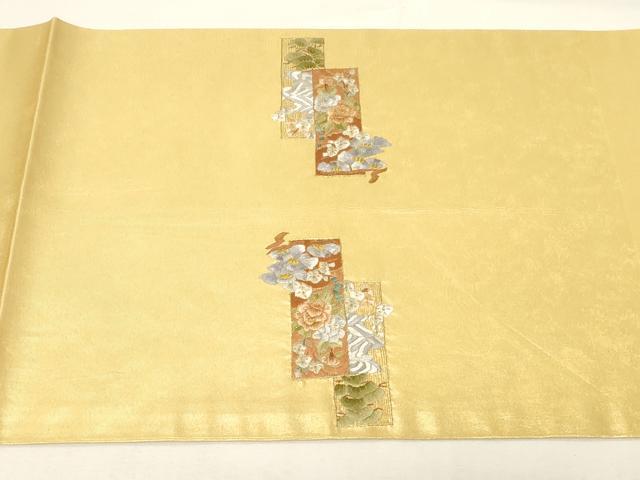 平和屋着物▼九寸開き名古屋帯 総刺繍 短冊重ね草花文 金糸 引箔 鈴乃屋扱い 正絹 逸品 CABE9357dy