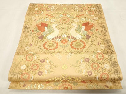 平和屋着物▼西陣の名門　本家加納　六通柄袋帯　唐織　向い鳥花文　金糸　正絹　逸品　CABE9374dy